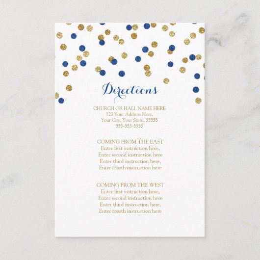 Navy Blue Gold Confetti Wedding Direction Insert Informatiekaartje (Voorkant)