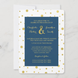 Navy Blue Gold Confetti Wedding Invitations Kaart