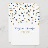 Navy Blue Gold Confetti Wedding Invitations Kaart (Voorkant / Achterkant)