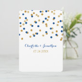 Navy Blue Gold Confetti Wedding Invitations Kaart (Staand voorkant)