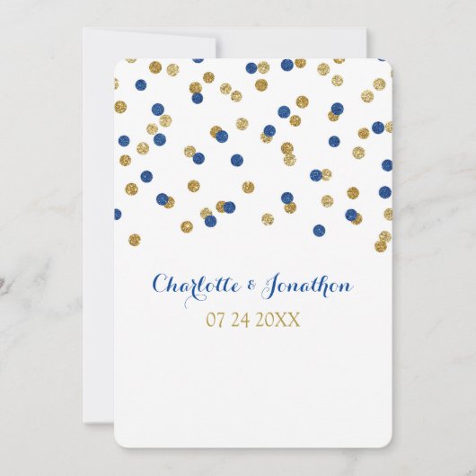 Navy Blue Gold Confetti Wedding Invitations Kaart (Voorkant)