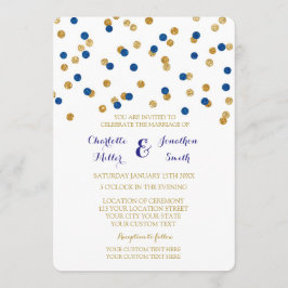 Navy Blue Gold Confetti Wedding Invitations Kaart