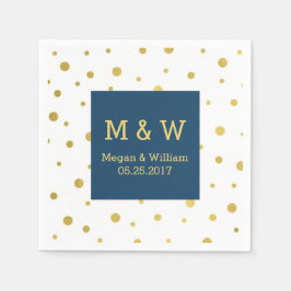 Navy Blue Gold Confetti Wedding Monogram Servetten