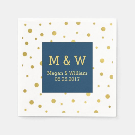 Navy Blue Gold Confetti Wedding Monogram Servetten (Voorkant)