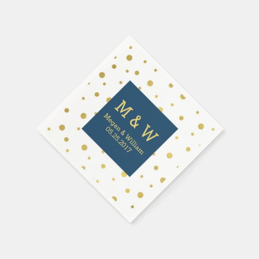 Navy Blue Gold Confetti Wedding Monogram Servetten (Hoek)