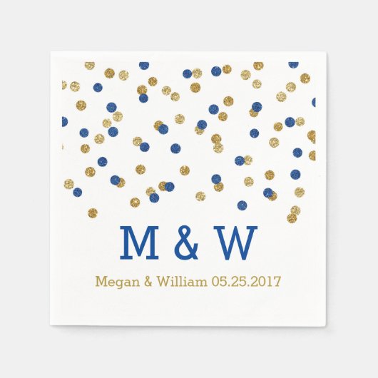 Navy Blue Gold Confetti Wedding Monogram Servetten (Voorkant)