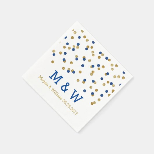 Navy Blue Gold Confetti Wedding Monogram Servetten (Hoek)