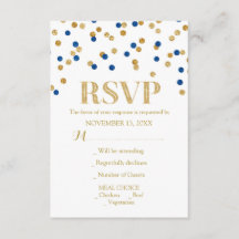 Navy Blue Gold Confetti Wedding RSVP-kaarten