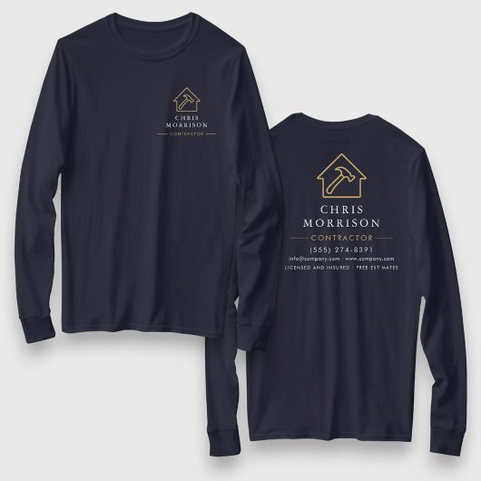 Navy Blue Gold Contractor Home Repair Work T-shirt