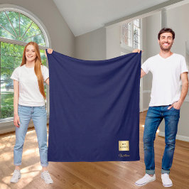 Navy blue gold corporate logo company name luxury fleece deken