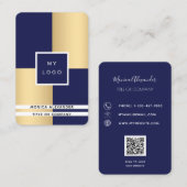 Navy blue gold corporate logo QR code Visitekaartje (Voorkant / Achterkant)