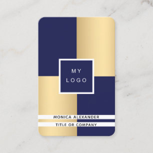 Navy blue gold corporate logo QR code Visitekaartje