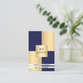 Navy blue gold corporate logo QR code Visitekaartje (Staand voorkant)