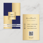 Navy blue gold corporate logo QR code Visitekaartje (Voorkant / Achterkant)