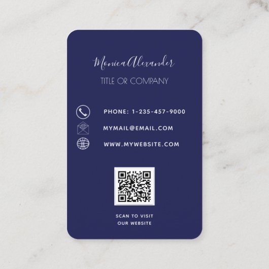 Navy blue gold corporate logo QR code Visitekaartje (Achterkant)