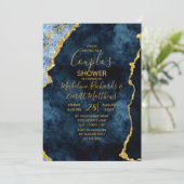 Navy Blue Gold Couple's bruiloft douche uitnodigin Kaart (Staand voorkant)
