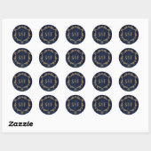 Navy Blue Gold Crest Monogram Envelope Seal Ronde Sticker (Vel)