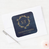 Navy Blue Gold Crest Monogram Weddenschap Vierkante Sticker (Envelop)