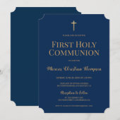 Navy Blue Gold Cross Boy eerste heilige gemeenscha Kaart (Voorkant / Achterkant)