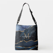 Navy Blue Gold Crossbody Bag Aangepaste Naam Lette Tas (Achterkant)