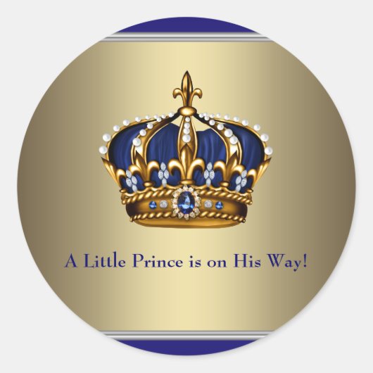 Navy Blue Gold Crown Prince Baby shower Sticker (Voorkant)