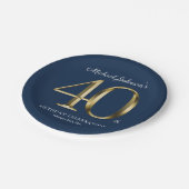 Navy Blue Gold Custom 40e verjaardagsfeestje Papieren Bordje (Gekanteld)