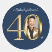 Navy Blue Gold Custom 40e verjaardagsfeestje Ronde Sticker (Voorkant)