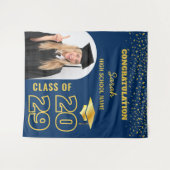 Navy Blue Gold Custom Afstuderen Achtergrond & Fot Wandkleed (Voorkant (horizontaal))