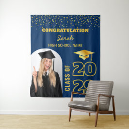 Navy Blue Gold Custom Afstuderen Achtergrond & Fot Wandkleed