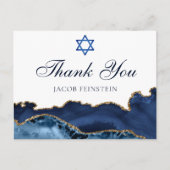 Navy Blue Gold Custom Bar Mitzvah Dank u Briefkaart (Voorkant)