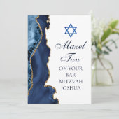 Navy Blue Gold Custom Bar Mitzvah Mazel Tov Kaart (Staand voorkant)