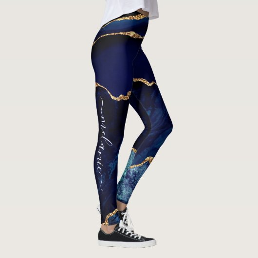 Navy Blue Gold Custom Letter en Naam Leggings (Rechts)