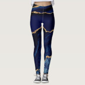 Navy Blue Gold Custom Letter en Naam Leggings (Voorkant)