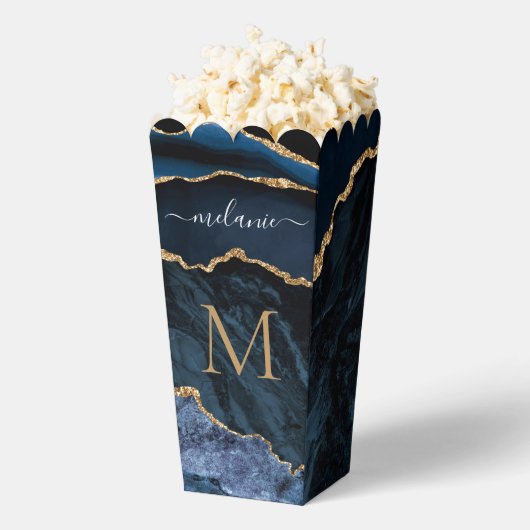 Navy Blue Gold Custom Letter Jouw naam Popcorn Box Bedankdoosjes (Popped)