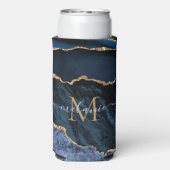 Navy Blue Gold Custom Letter Naam Koelbox Seltzer Blikjeskoeler (Seltzer Achterkant)