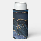 Navy Blue Gold Custom Letter Naam Koelbox Seltzer Blikjeskoeler (Seltzer Voorkant)