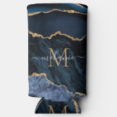 Navy Blue Gold Custom Letter Naam Koelbox Seltzer Blikjeskoeler (Voorkant)