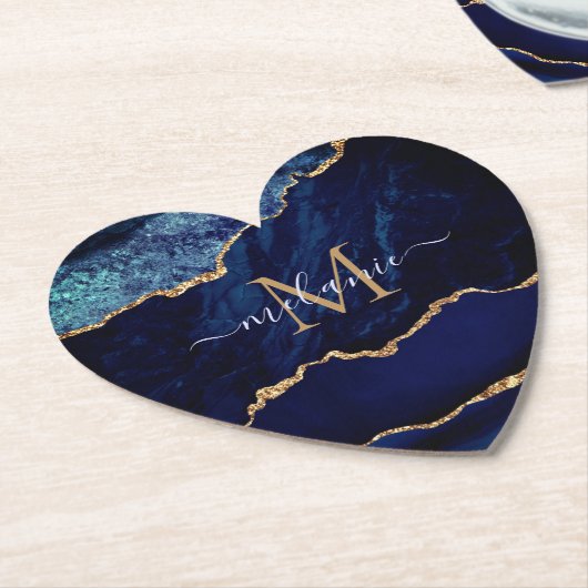 Navy Blue Gold Custom Letter Naam Papier Onderzett Kartonnen Onderzetters (Gekanteld)