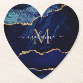 Navy Blue Gold Custom Letter Naam Papier Onderzett Kartonnen Onderzetters (Voorkant)