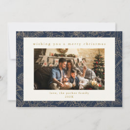 Navy Blue Gold Custom Photo Christmas Holiday Kaar Feestdagenkaart