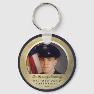 Navy Blue & Gold Custom Photo in Memory Sleutelhan Sleutelhanger