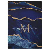 Navy Blue Gold Custom Uw Letter Naam Klembord (Achterkant)