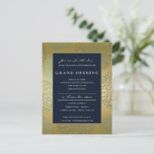 NAVY BLUE GOLD DAHLIA FLORAL GRAND OPENING INVITE BRIEFKAART (Staand voorkant)