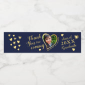 Navy Blue Gold Dank u Afstuderen Waterfles Etiket (Enkel label)