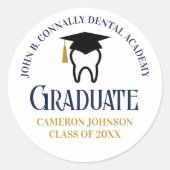 Navy Blue Gold Dental School Afstuderen Custom Ronde Sticker (Voorkant)