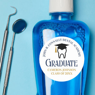 Navy Blue Gold Dental School Afstuderen Custom Ronde Sticker