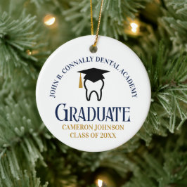 Navy Blue Gold Dental School Afstuderen Kerst Keramisch Ornament