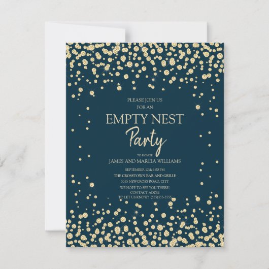 Navy Blue Gold Diamond Glitter Empty Nest Party Kaart (Voorkant)