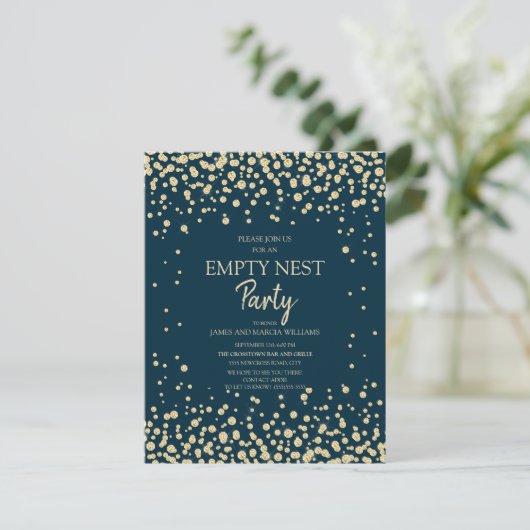 Navy Blue Gold Diamond Glitter Empty Nest Party Kaart (Staand voorkant)