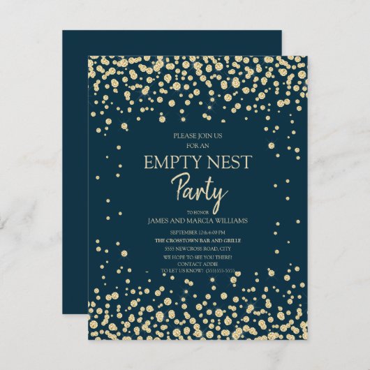 Navy Blue Gold Diamond Glitter Empty Nest Party Kaart (Voorkant / Achterkant)
